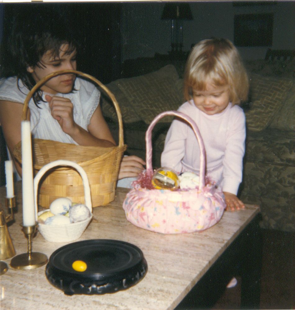 my older sister and me with our Easter baskets (also in the mid 80s)