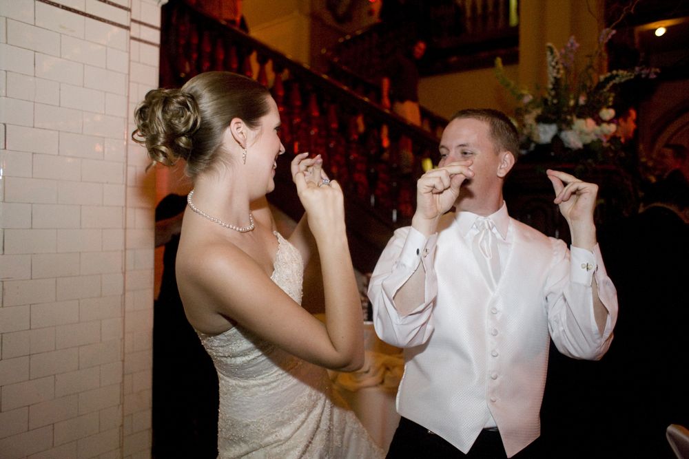 Dancing by the groom's cake after we smashed cake in each other's face